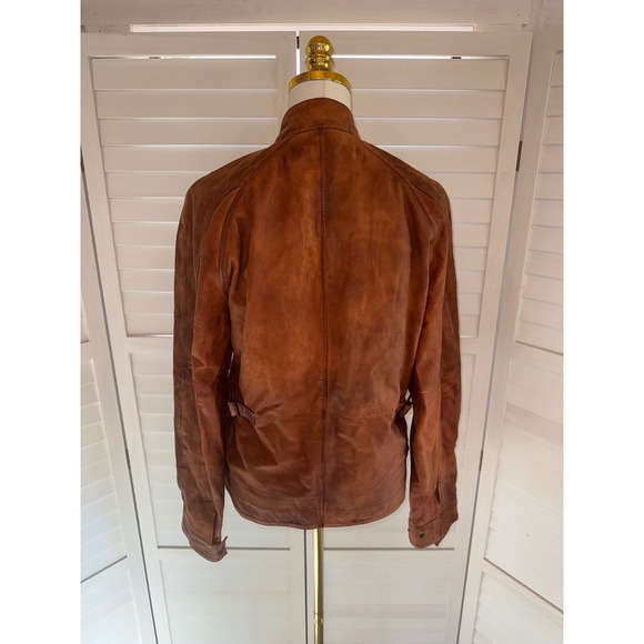 Lucky Brand Leather Utility Jacket Womens Cognac Brown Distressed Field S - Picture 6 of 9